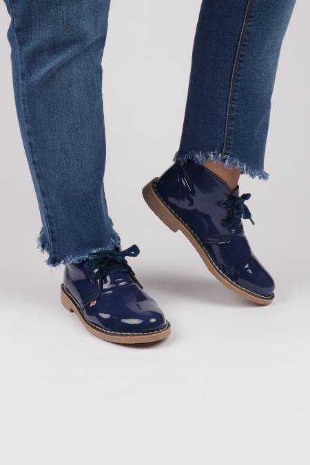 Patent leather desert boot blue ink