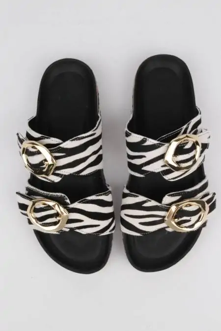 Zebra flip-flops sandals golden buckles ✓ CALZADOS ROSI