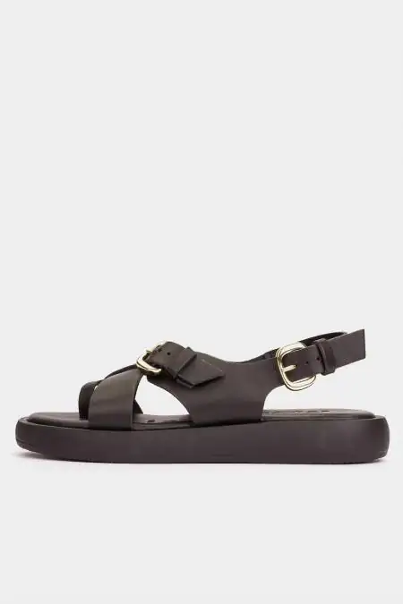 Flat sandals black leather...