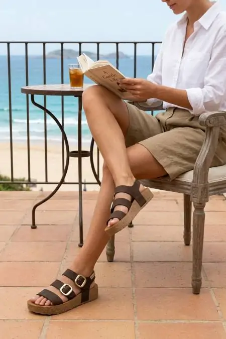 Sandalias marrones cuña...