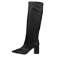 Low heel high boots black leather wide leg XXXL+